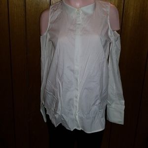 White Cold Shoulder Button Down Blouse